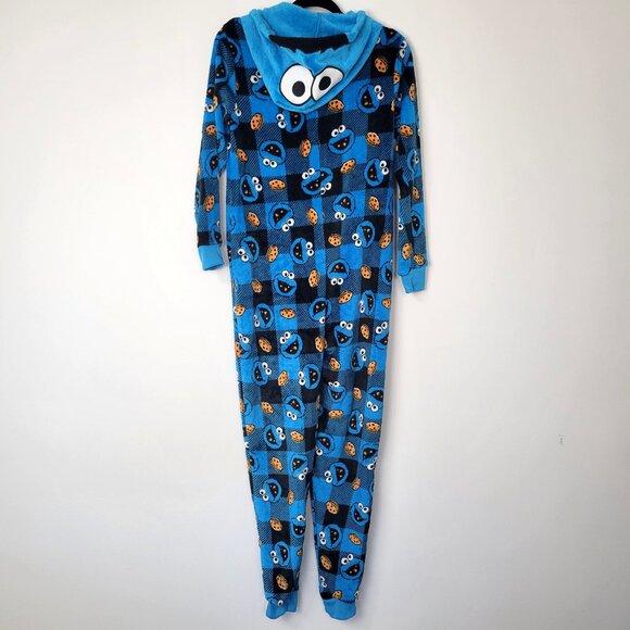 Sesame Street Cookie Monster Blue Hooded Fleece Pajama Onesie Size Medium NWOT - Picture 5 of 9